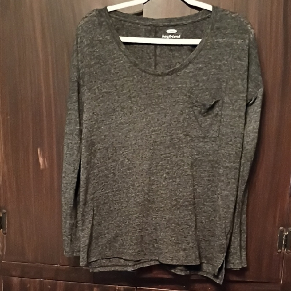Old Navy Women's Boyfriend Charcoal Long Sleeve T Shirt Size M